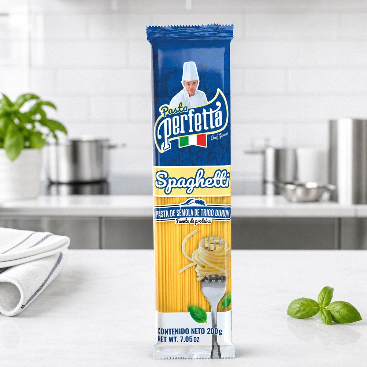 Packaging vertical de spaghetti Pasta Perfetta.